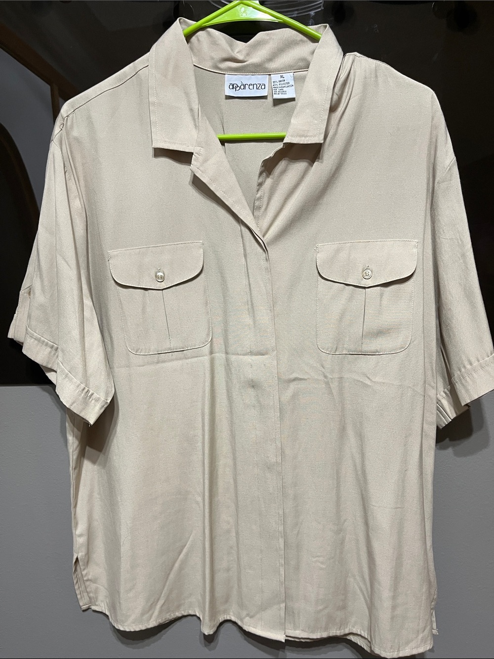 Apparenza Beige Button-Down Short Sleeve Shirt